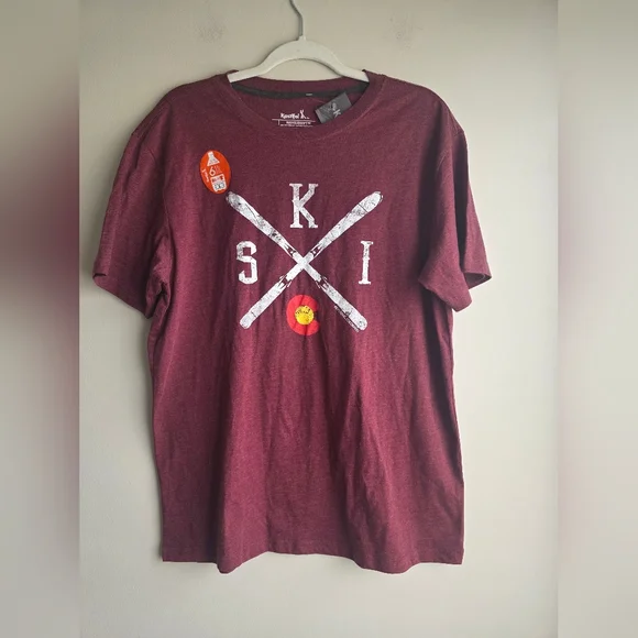 Men's Burgundy Ski Graphic T-Shirt - Picture 2 of 10